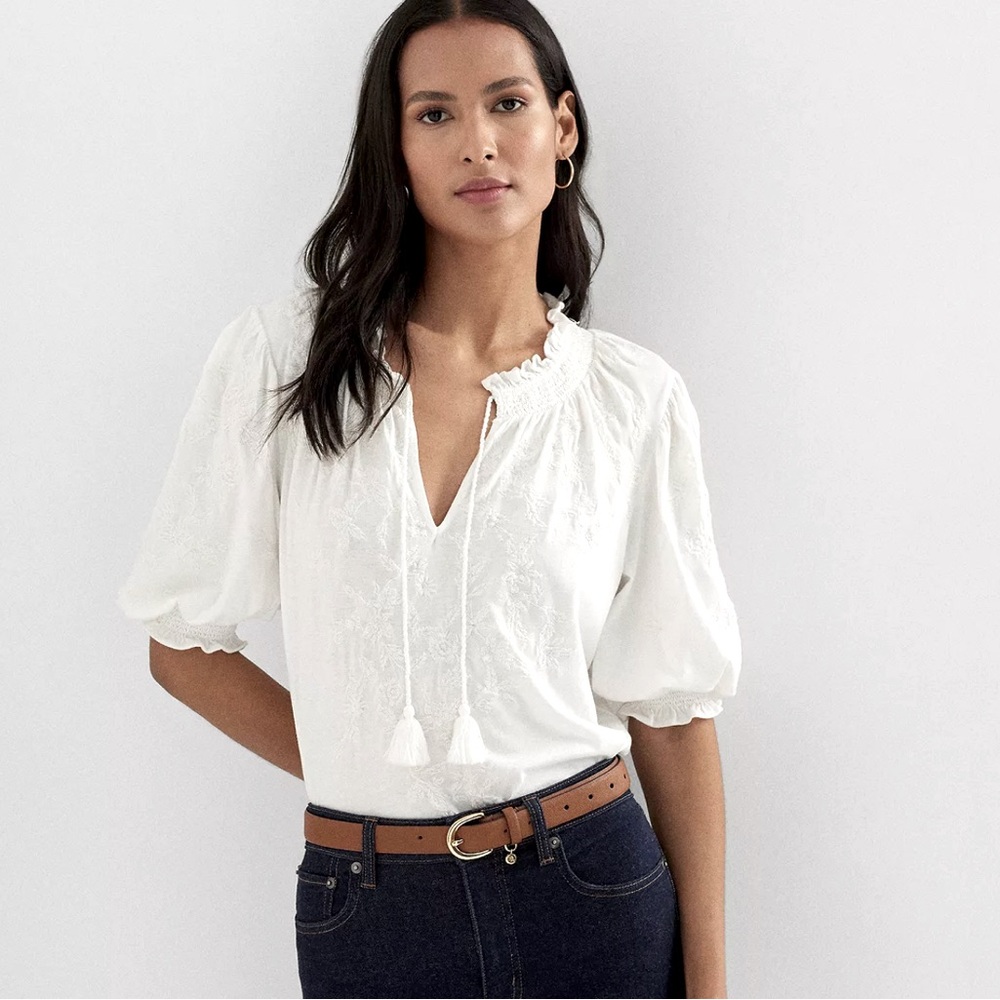 Ralph Lauren Cream Blouse with Embroidery